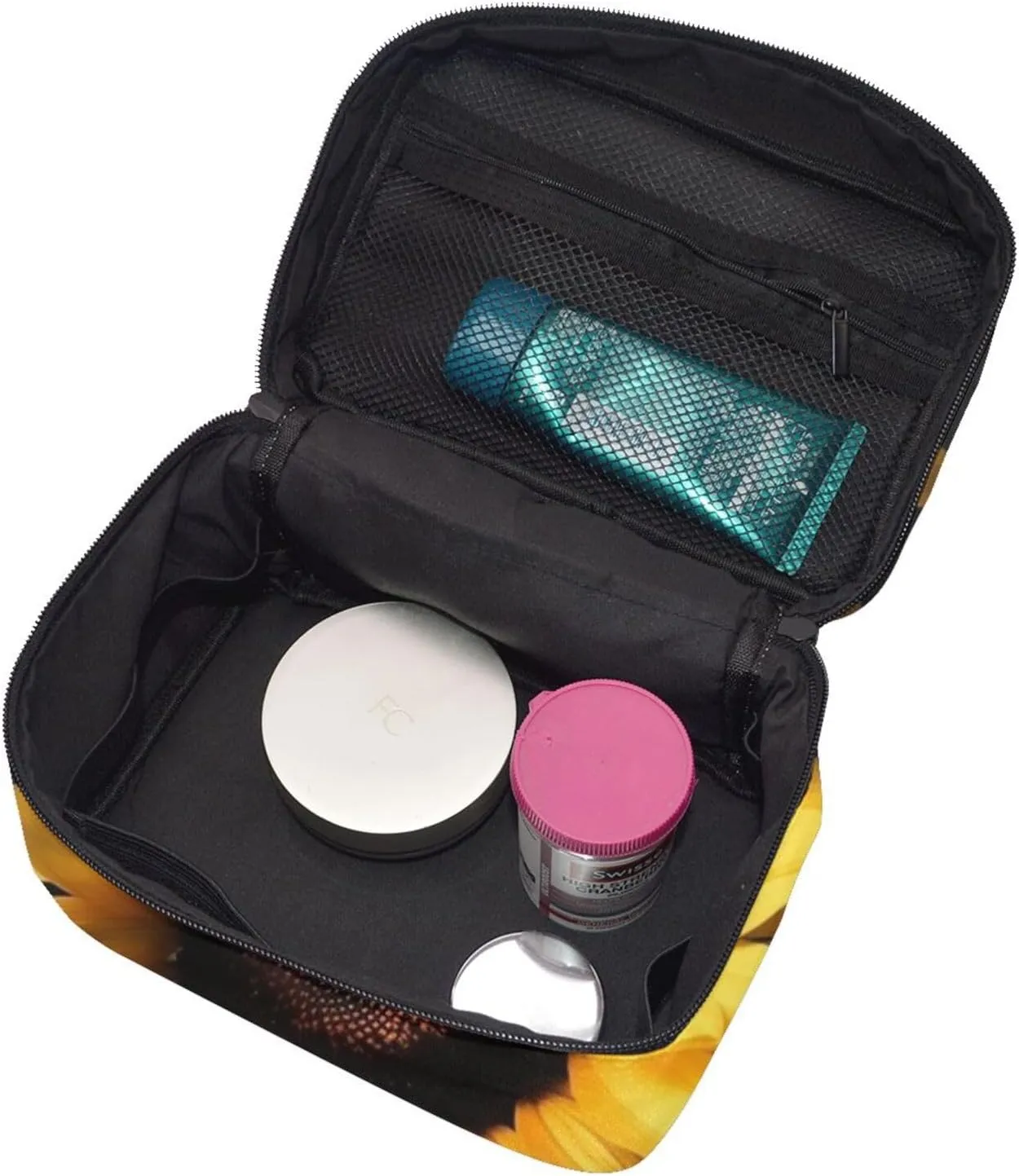 Toiletry Bag for Women Men Dopp Kit Travel Makeup Bag Make Up Organizers Cosmetic Bag Sunflower on Black Background Hanging Toiletry Bag Shaving Bag with Large Capacity for Travel