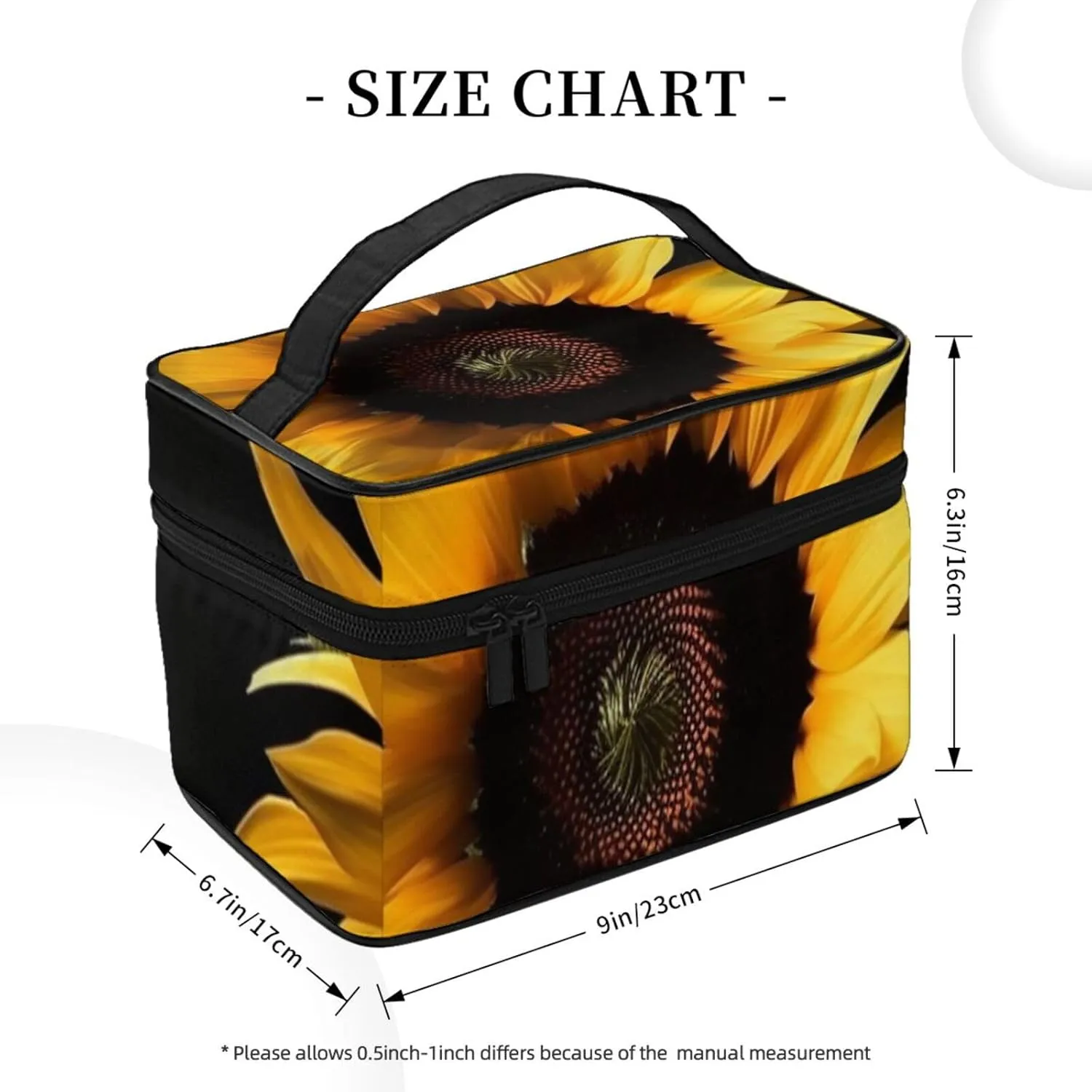 Toiletry Bag for Women Men Dopp Kit Travel Makeup Bag Make Up Organizers Cosmetic Bag Sunflower on Black Background Hanging Toiletry Bag Shaving Bag with Large Capacity for Travel
