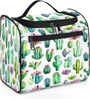 Toiletry Bag for Women Men Watercolor Tropical Cactus Flower Large Toiletry Bags with Hanging Hook Waterproof Makeup Cosmetic Bag for Travel Toiletries