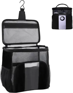Toiletry Bag Hanging Travel Makeup Organizer with Transparent Front Pouch to Play Phone, Cleaning Caddy Portable for College (Black)
