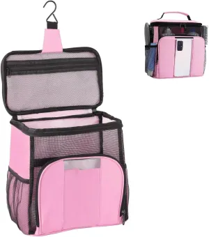 Toiletry Bag Hanging Travel Makeup Organizer with Transparent Front Pouch to Play Phone, Cleaning Caddy Portable for College