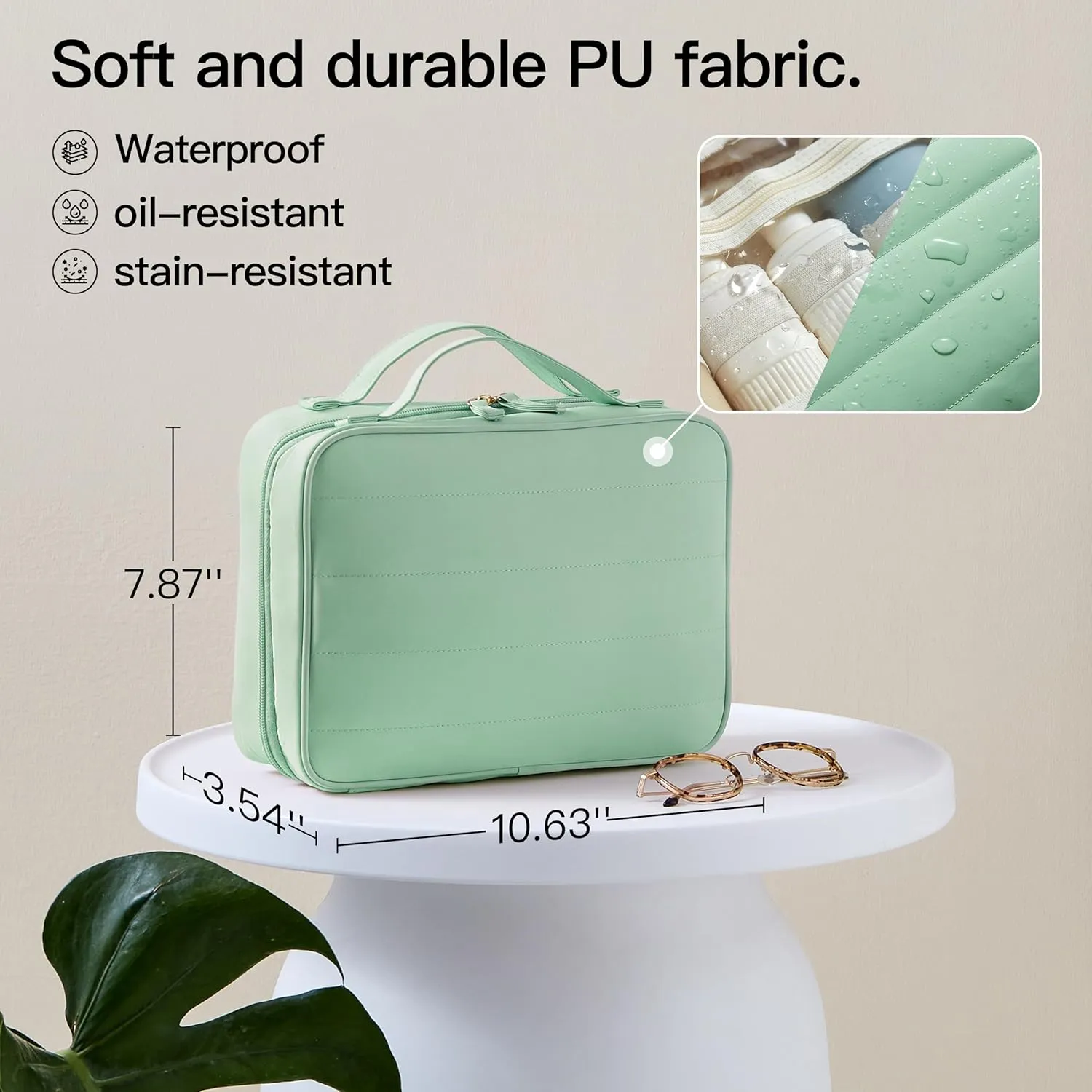 Toiletry Bag, Travel Bag for Women & Men, Portable Cosmetic Bag with Hanging Hook, Durable, Waterproof for Shampoo, Makeup, Essentials, Toiletries Acessories (Green)