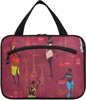 Toiletry Bag Travel Bag with Hanging Hook-African Women Bearing Clay Pots，Water-resistant Makeup Cosmetic Bag for gym outdoor activities ，L