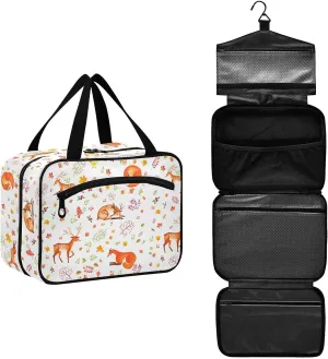 Toiletry Bag Travel Bag with Hanging Hook, Fox Elk and Colored Leaves in Autumn Makeup Cosmetic Bag Travel Organizer for Accessories, Detachable Makeup Pouch For Full Sized Container - M