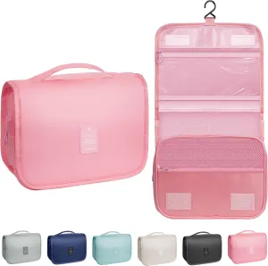 Toiletry Bag Travel Bag with Hanging Hook, Waterproof Capacity Hanging Multifunctional Makeup Bag for Toiletries, Portable Cosmetic Bag Travel Organizer for Women and Men(Pink)