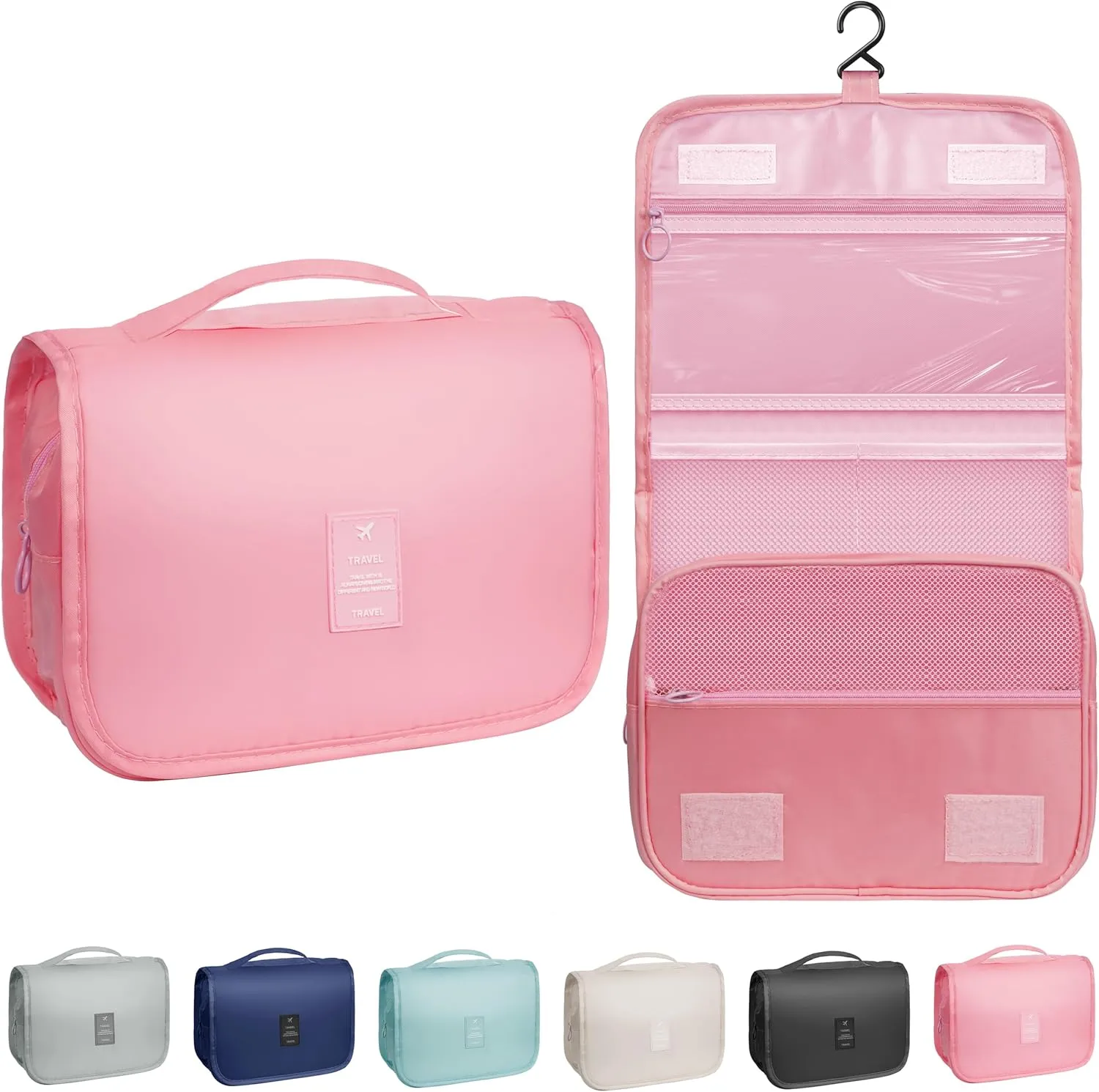 Toiletry Bag Travel Bag with Hanging Hook, Waterproof Capacity Hanging Multifunctional Makeup Bag for Toiletries, Portable Cosmetic Bag Travel Organizer for Women and Men(Pink)