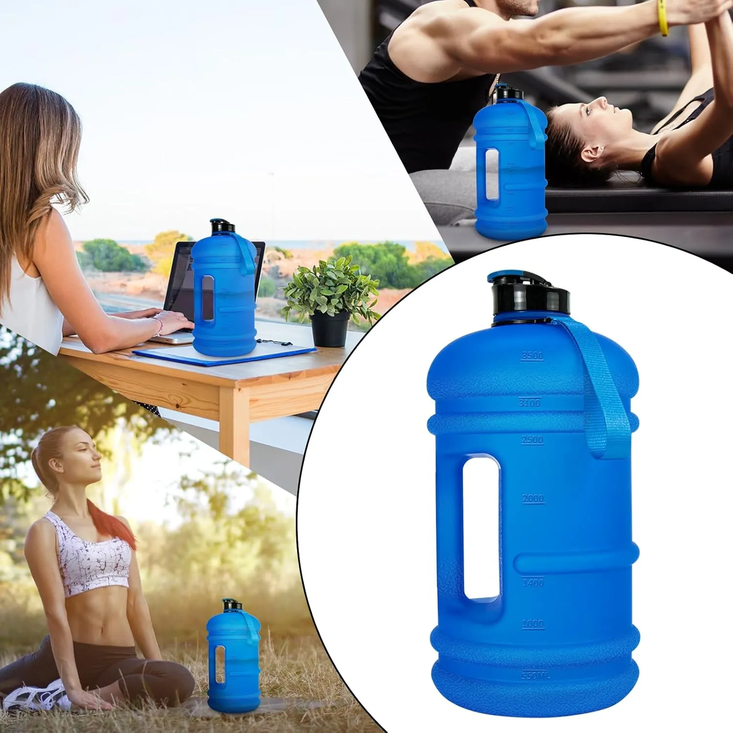 TOOFEEL 1 Gallon Water Bottle - 128 oz Water Bottle With Flip Lid - Gallon Water Bottle with Measurements Marked,Leak Proof BPA Free Gallon Water Jug for gym， sports - Matte Dark Blue