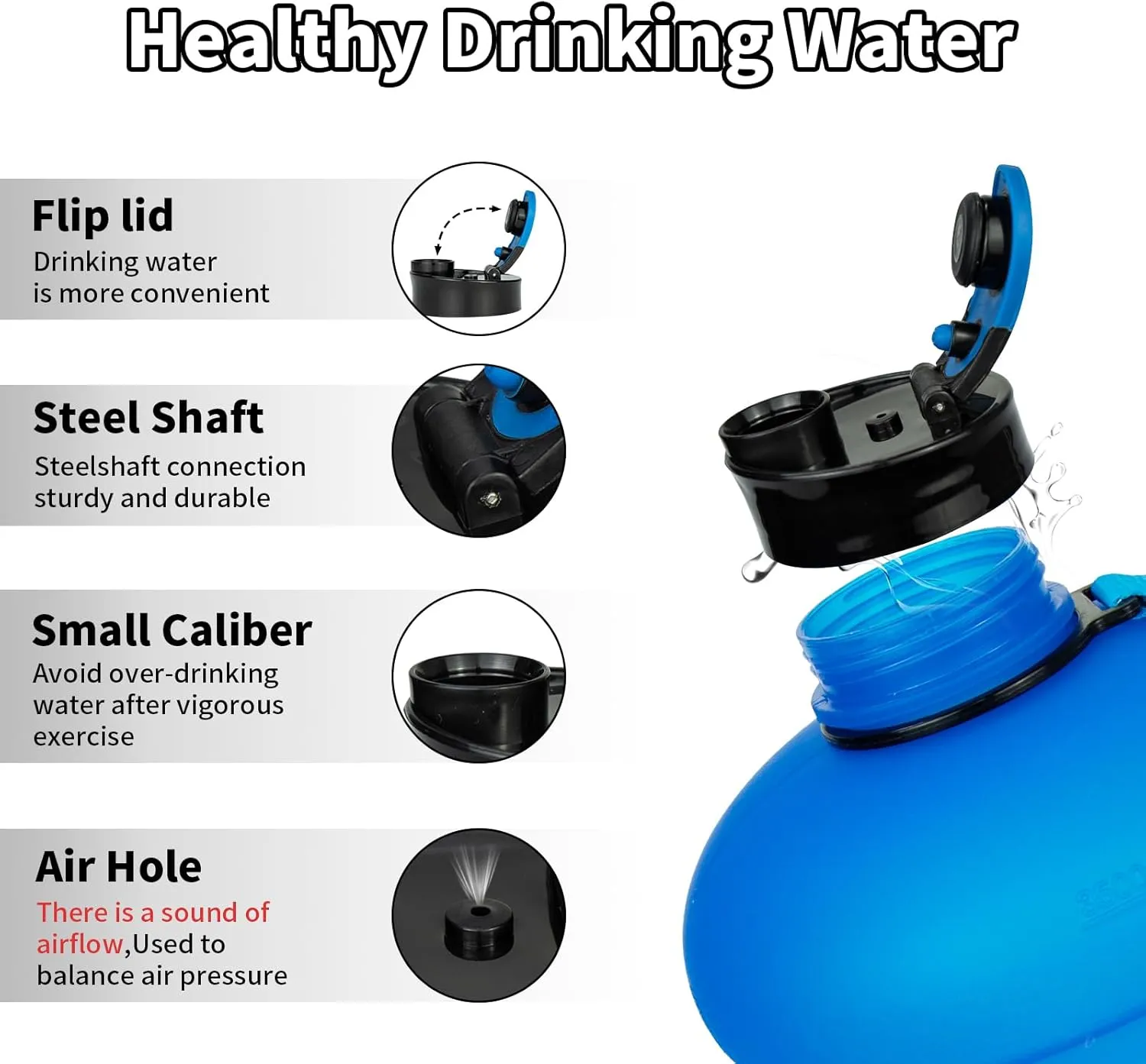 TOOFEEL 1 Gallon Water Bottle - 128 oz Water Bottle With Flip Lid - Gallon Water Bottle with Measurements Marked,Leak Proof BPA Free Gallon Water Jug for gym， sports - Matte Dark Blue