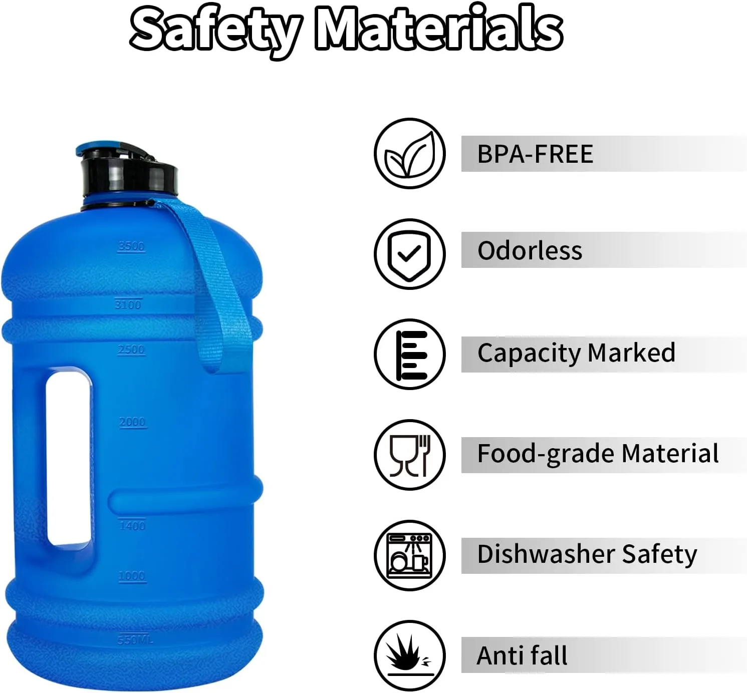 TOOFEEL 1 Gallon Water Bottle - 128 oz Water Bottle With Flip Lid - Gallon Water Bottle with Measurements Marked,Leak Proof BPA Free Gallon Water Jug for gym， sports - Matte Dark Blue
