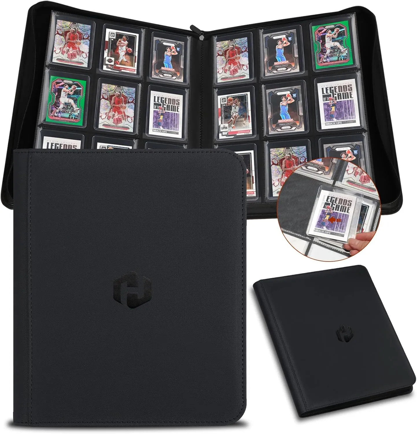 Toploader Binder, HYNANCE 9 Pocket Top Loader Card Binder Top Loader Card Storage Holds 288 Toploaders for Trading Cards 3" x 4" Rigid Card Holders and Sports Cards