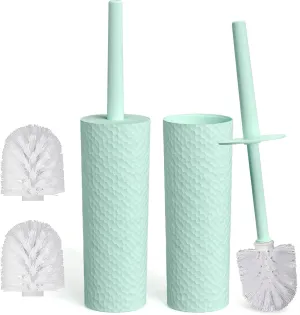 Topsky 2-Pack Closed Toilet Brush Compact Toilet Brush and Holder Plastic Round Barrel Loo Brush with Replacement Toilet Brush Head (Green)