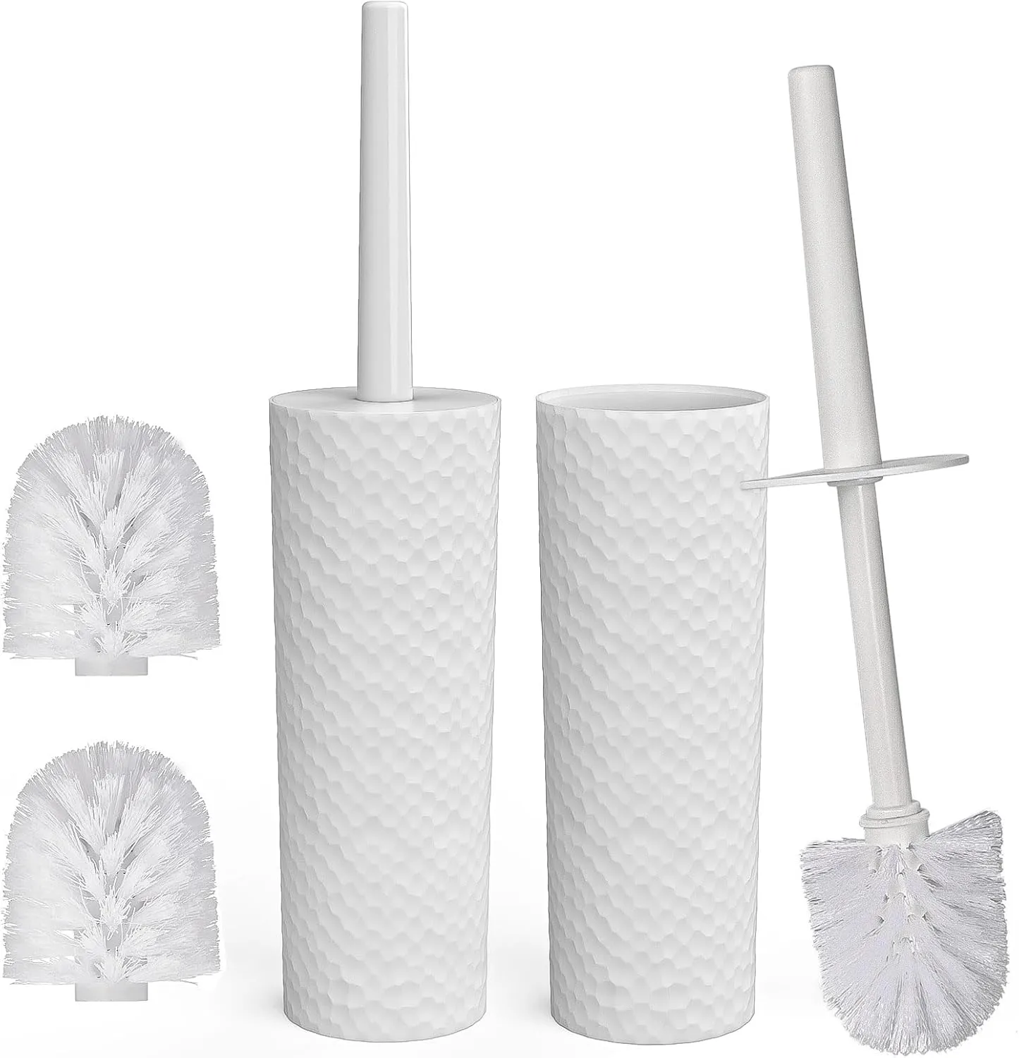 Topsky 2-Pack Closed Toilet Brush Compact Toilet Brush and Holder Plastic Round Barrel Loo Brush with Replacement Toilet Brush Head (White)
