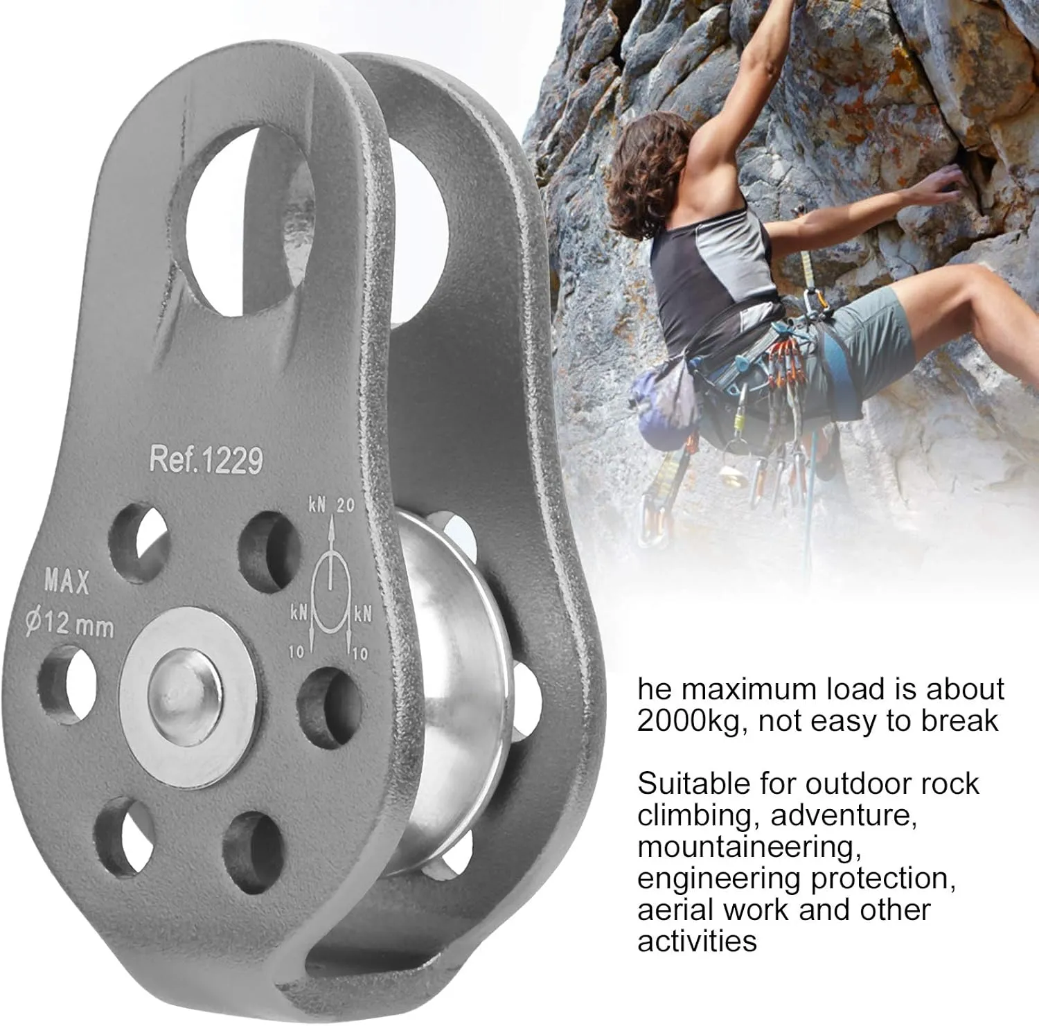 Topyond Mini Outdoor Fixed Pulley for Climbing, Mountaineering, and Exploration, Maximum Load Capacity 2000kg