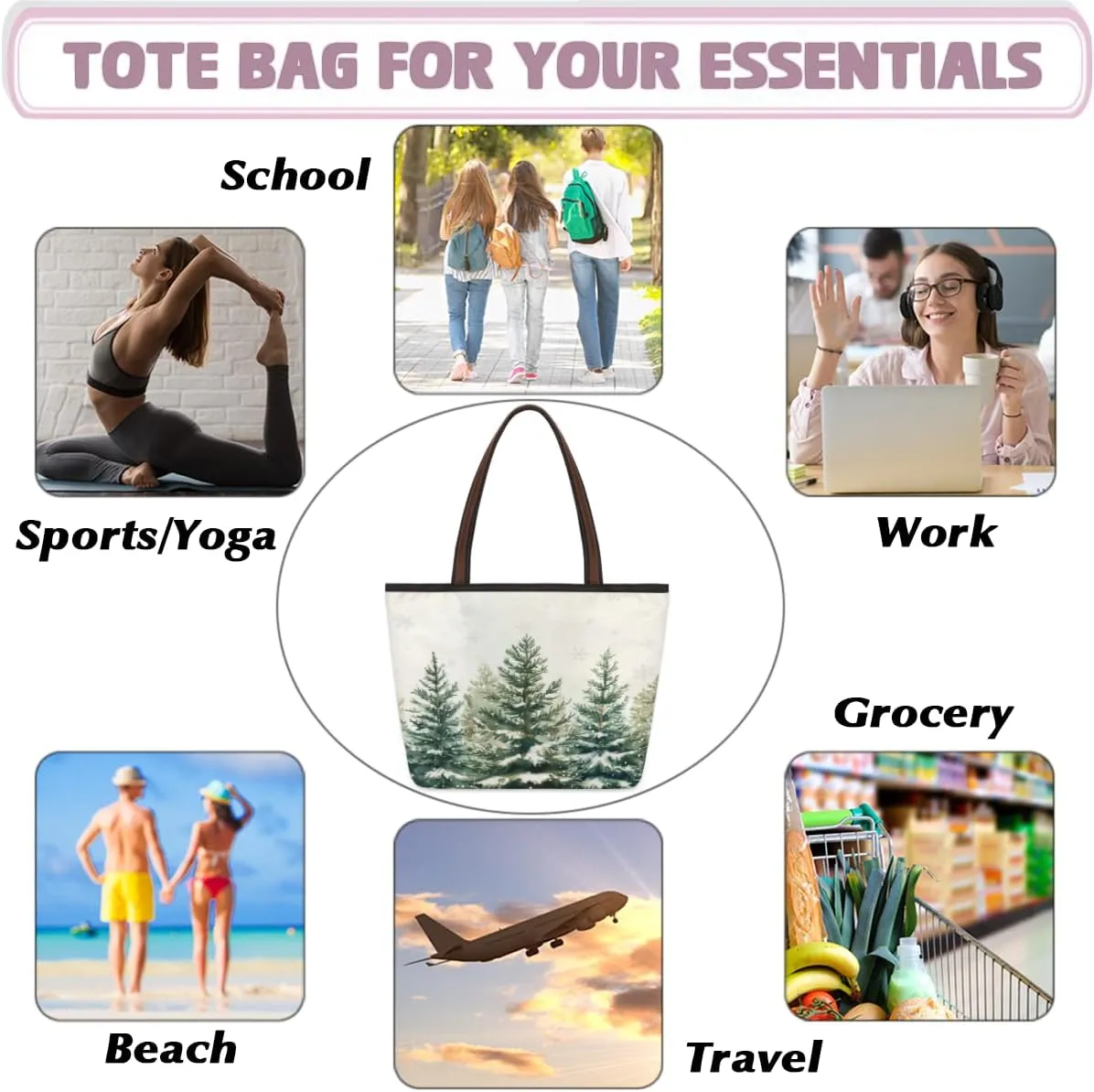 Tote Bag for Women with Zipper Large Capacity Top Handle Casual Shoulder Bag Handbag Reusable Shopping