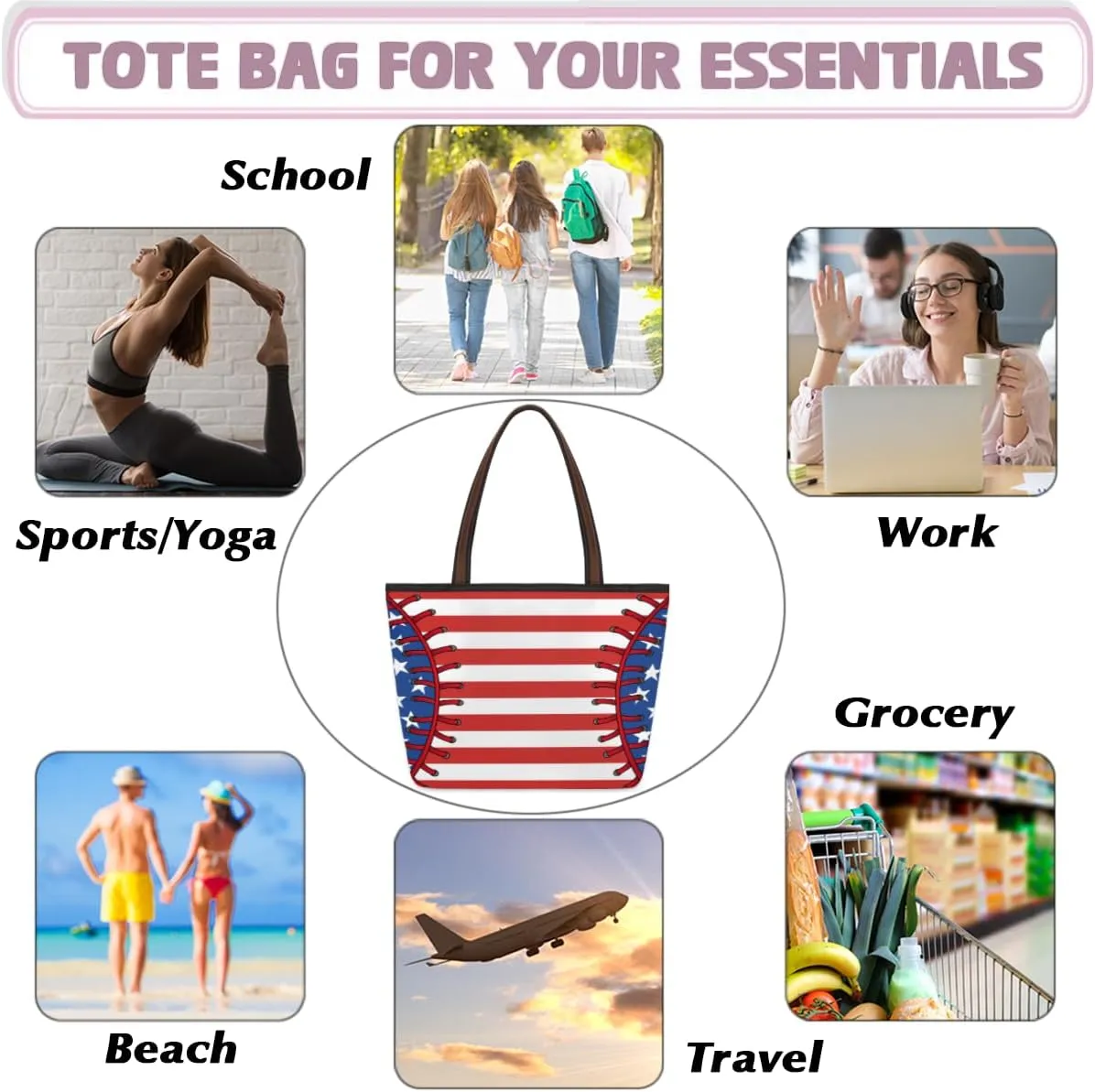 Tote Bag for Women with Zipper Large Capacity Top Handle Casual Shoulder Bag Handbag Reusable Shopping