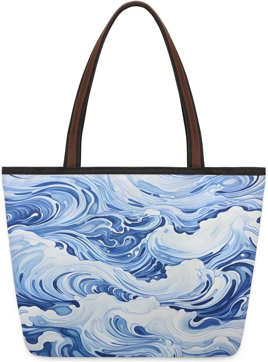 Tote Bag for Women with Zipper Large Capacity Top Handle Casual Shoulder Bag Handbag Reusable Shopping