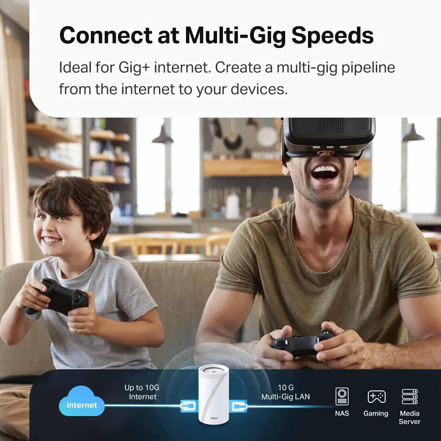 TP-Link Quad-Band WiFi 7 BE33000 Whole Home Mesh System (Deco BE95) - 16-Stream, 2X 10G   2X 2.5G Ports Wired Backhaul, 12x High-Gain Antennas, VPN, AI-Roaming, 4x4 MU-MIMO, HomeShield (1-Pack)
