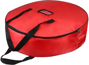 TQS Large Christmas Wreath Storage Bag - 30 Inch, Red, Cotton, Zipper Closure, Reinforced Handles, Double Zippers, Clear Card Slot, Ideal for Christmas Decorations