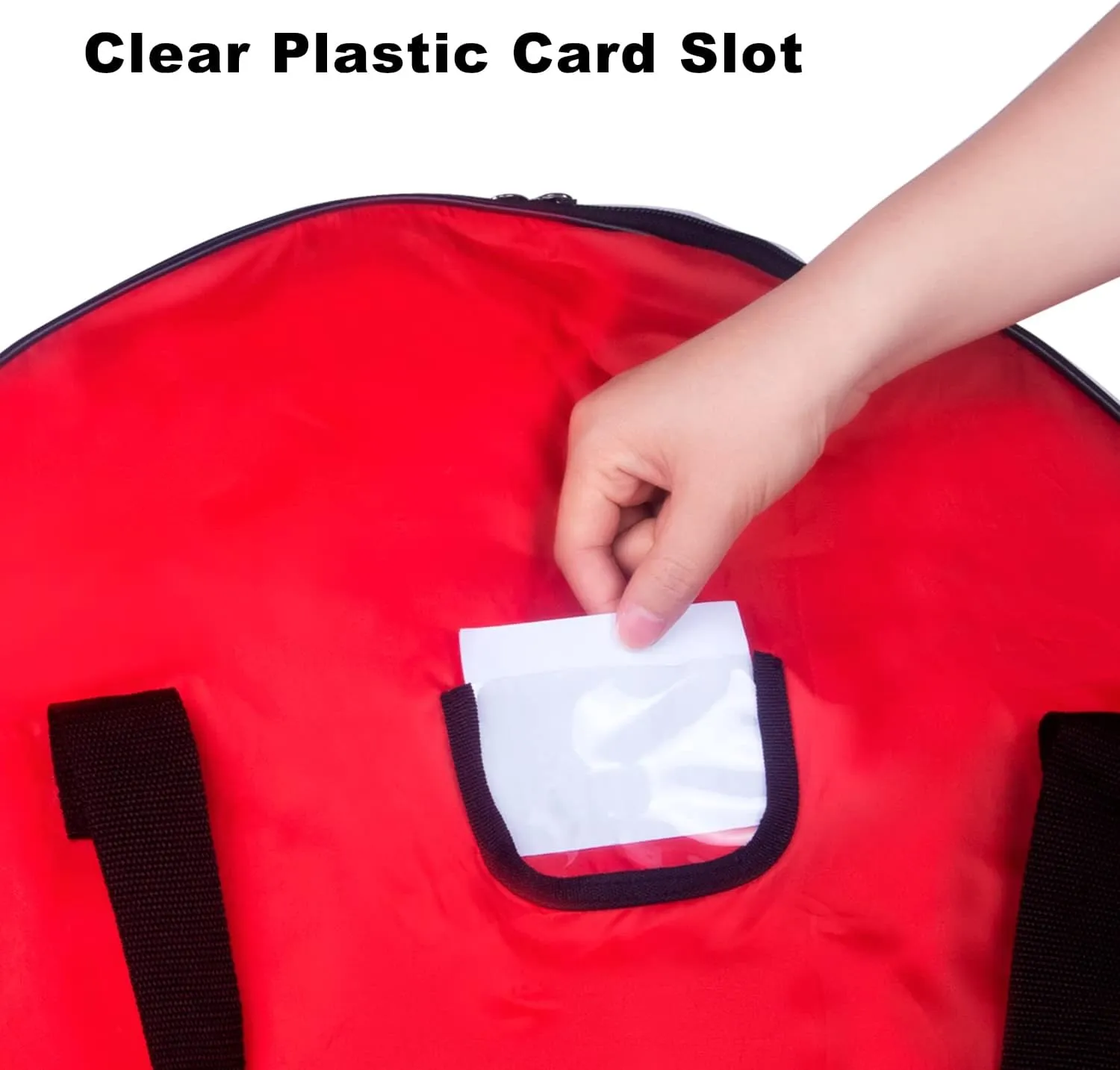 TQS Large Christmas Wreath Storage Bag - 30 Inch, Red, Cotton, Zipper Closure, Reinforced Handles, Double Zippers, Clear Card Slot, Ideal for Christmas Decorations