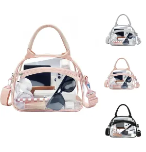 Transparent Travel Sports Toiletry Bag - Stadium Approved, Waterproof, with Adjustable Strap & Metal Zippers (Pink)