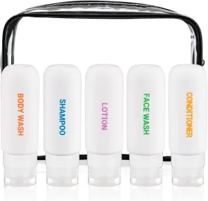 Travel Bottles for Toiletries 5 Pack 3oz Auto-Rebound Tsa Approved Travel Size Containers Squeezable Leak Proof Refillable Silicone Travel Accessories with Toiletry Bag (White)