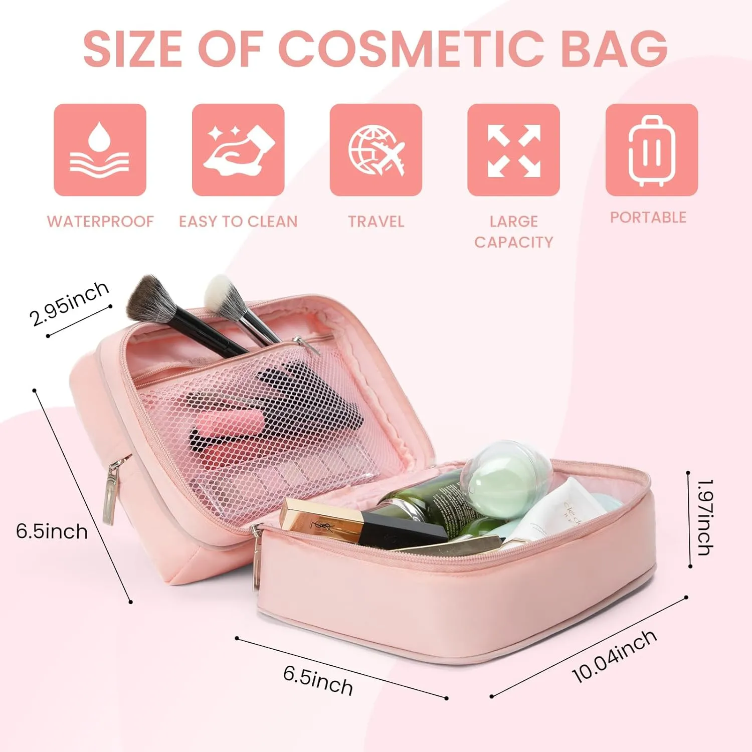 Travel Cosmetic Bag Women Portable Makeup Case Organizer Wide-open Toiletry Pouch for Cosmetics Toiletries (pink)