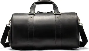 Travel Duffel Bag for Men, Crazy Horse Leather Overnight Weekender Bag Genuine Leather Handbag Crossbody Bags (Black)