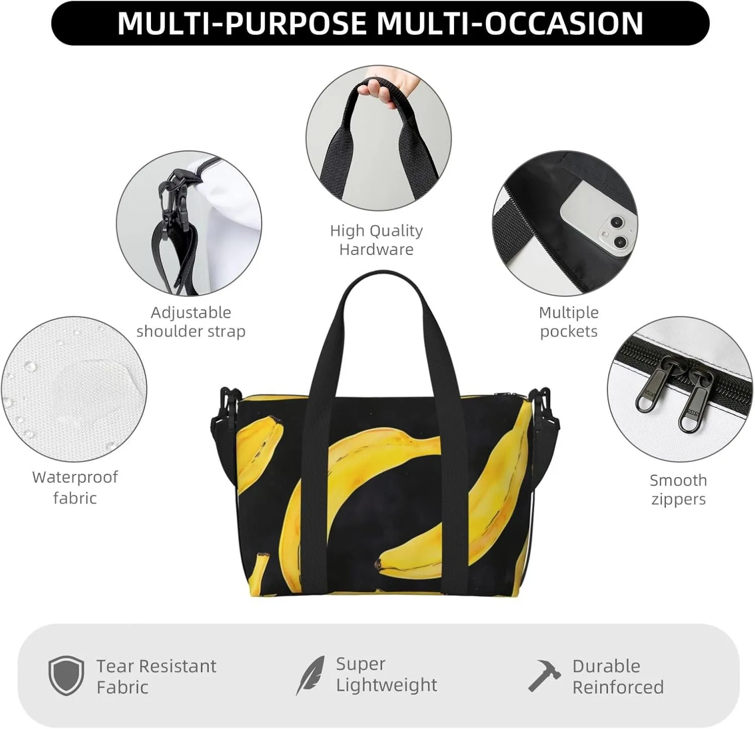 Travel Duffle Bag Banana Pattern Weekender Overnight Bags Luggage Bag for Women Men Waterproof Sports Gym Bag Hand Bag with Shoulder Strap