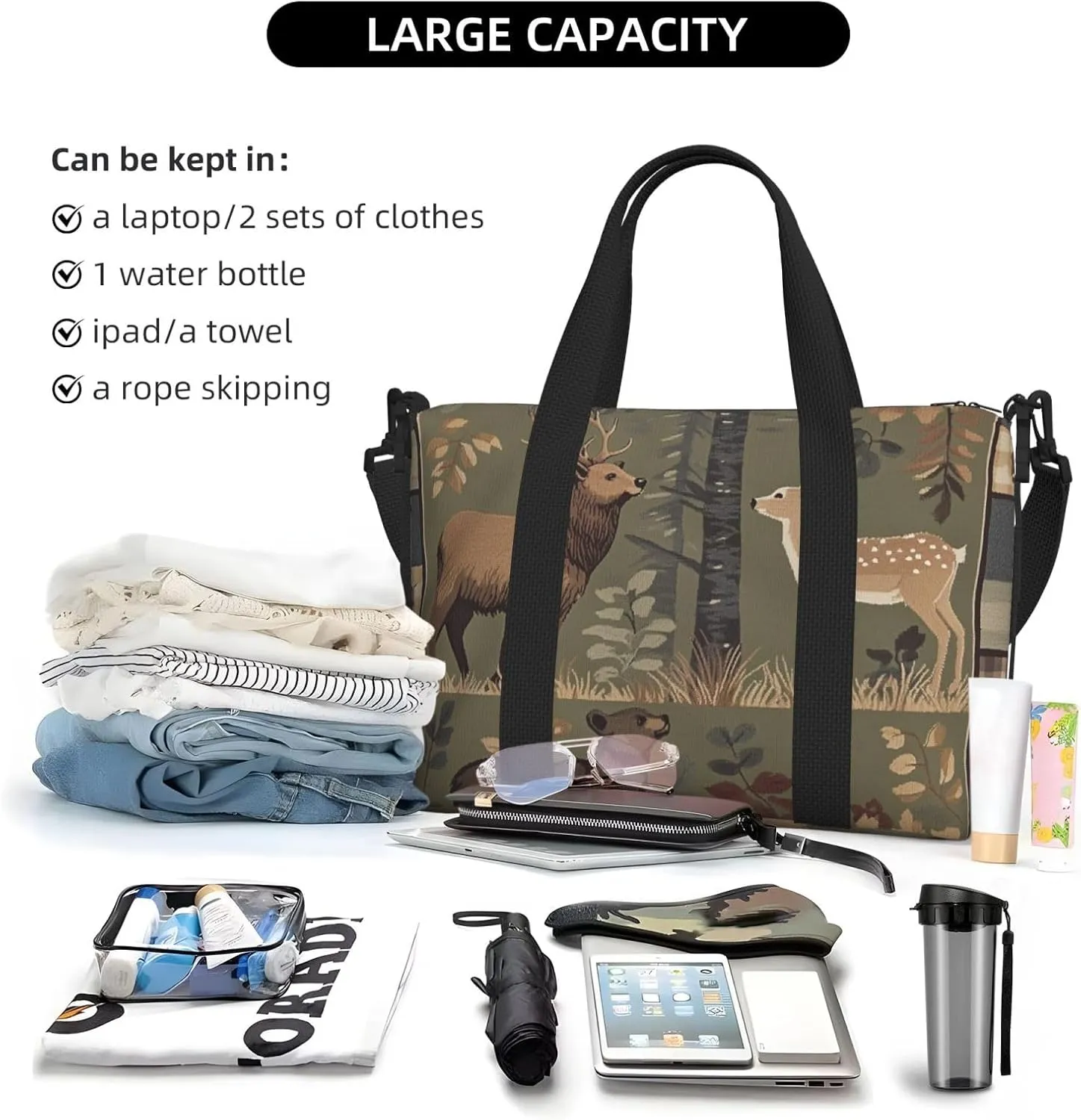 Travel Duffle Bag Farmhouse Beer Deer Weekender Overnight Bags Luggage Bag for Women Men Waterproof Sports Gym Bag Hand Bag with Shoulder Strap