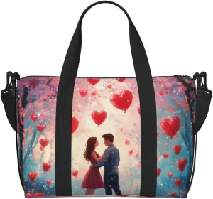 Travel Duffle Bag Roses Heart Couple Weekender Overnight Bags Luggage Bag for Women Men Waterproof Sports Gym Bag Hand Bag with Shoulder Strap