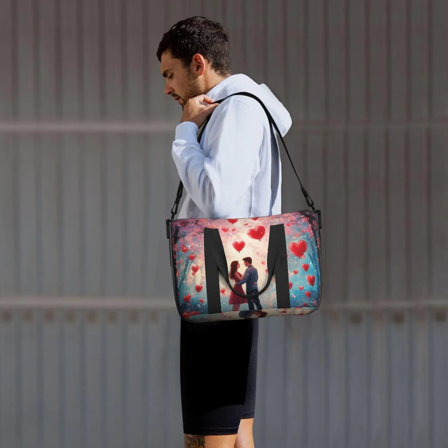 Travel Duffle Bag Roses Heart Couple Weekender Overnight Bags Luggage Bag for Women Men Waterproof Sports Gym Bag Hand Bag with Shoulder Strap