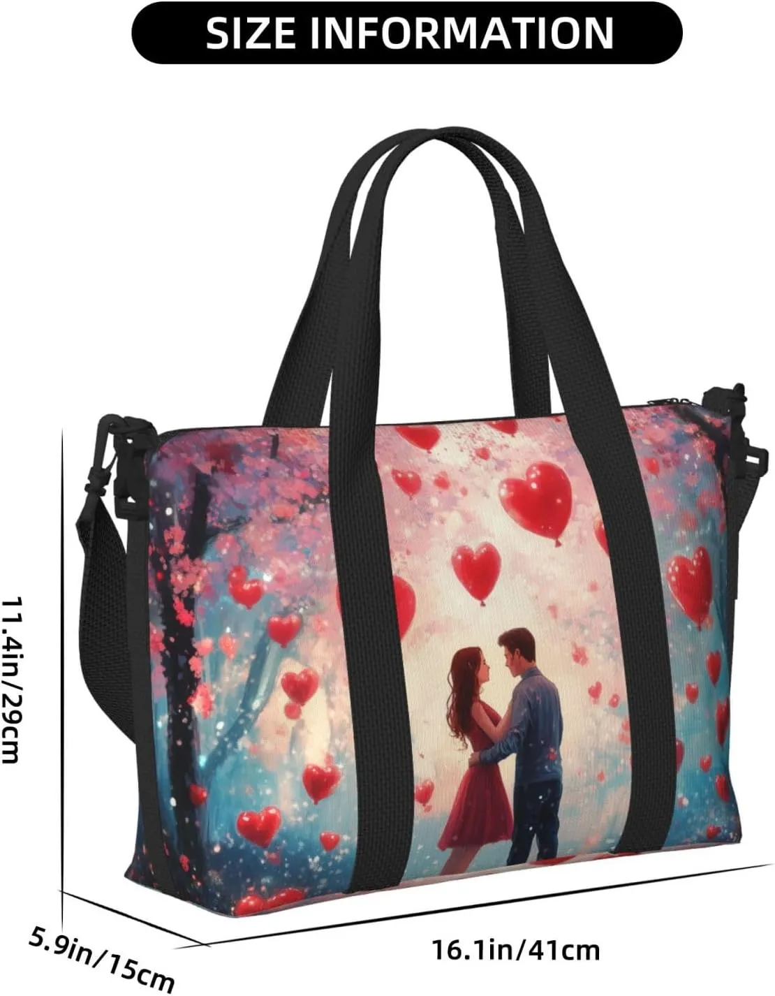 Travel Duffle Bag Roses Heart Couple Weekender Overnight Bags Luggage Bag for Women Men Waterproof Sports Gym Bag Hand Bag with Shoulder Strap