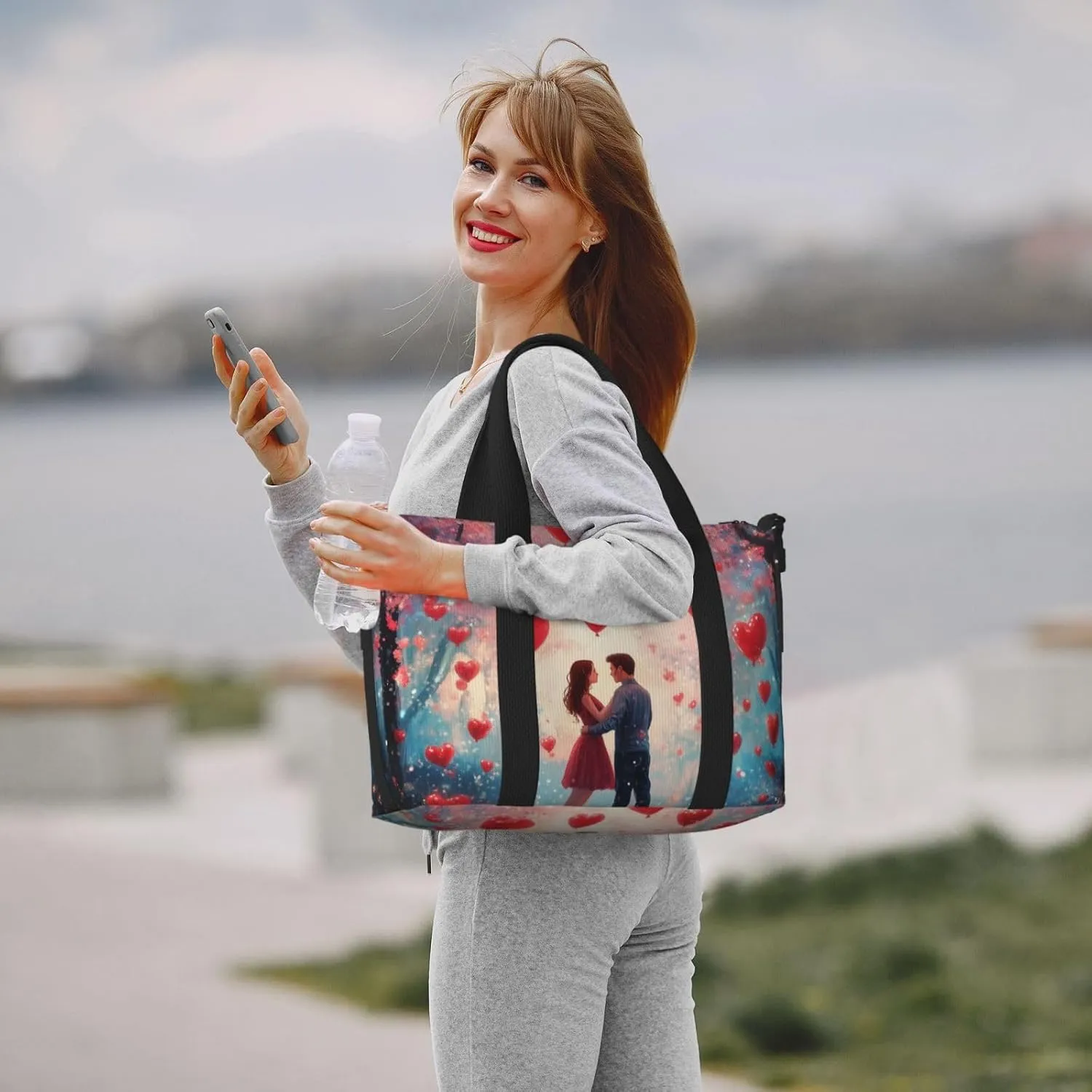 Travel Duffle Bag Roses Heart Couple Weekender Overnight Bags Luggage Bag for Women Men Waterproof Sports Gym Bag Hand Bag with Shoulder Strap