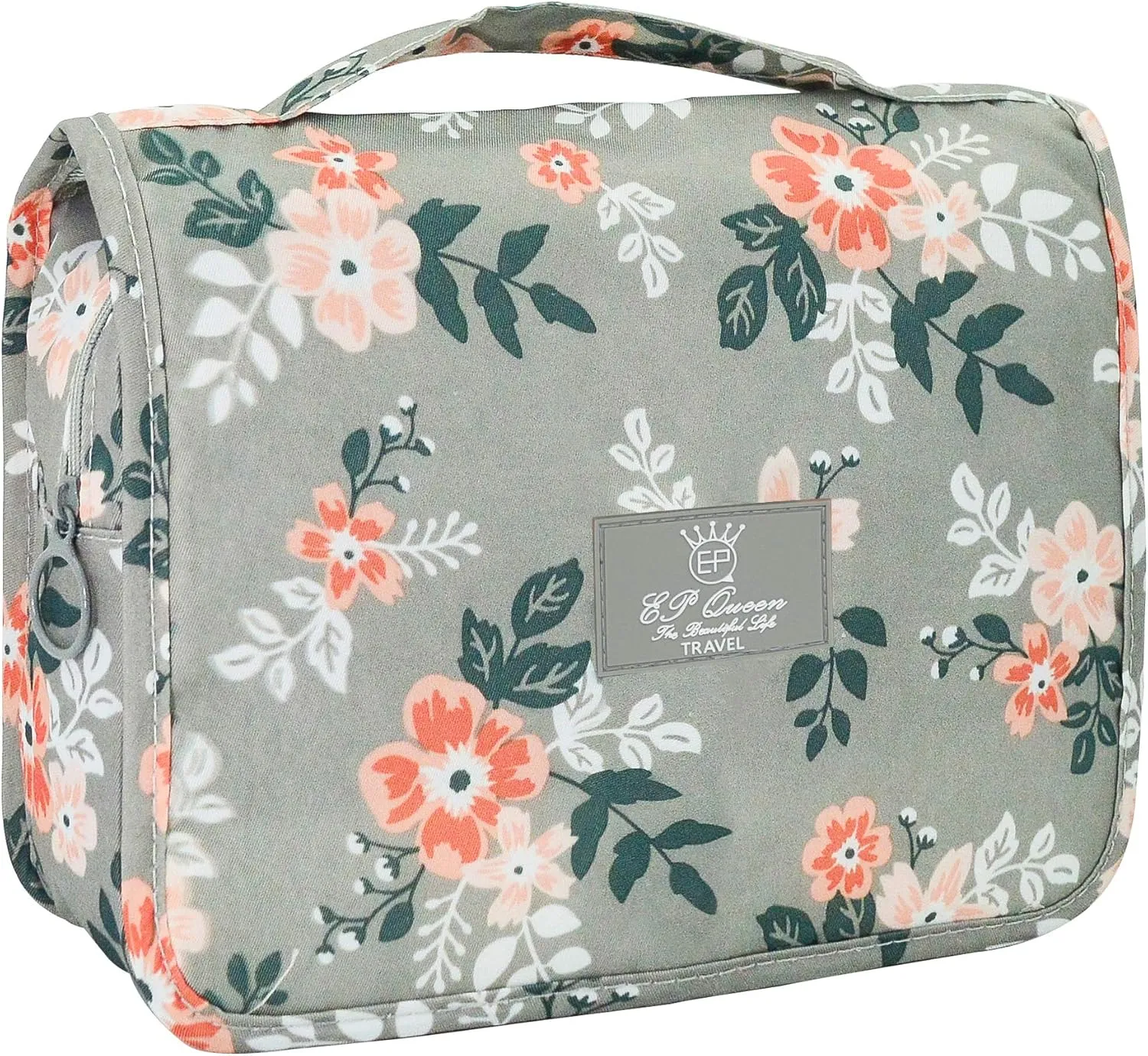 Travel Makeup Bag for Women Portable Hanging Cosmetic Make up Organizer Pouch Lightgreyflower