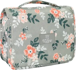Travel Makeup Bag for Women Portable Hanging Cosmetic Make up Organizer Pouch Lightgreyflower