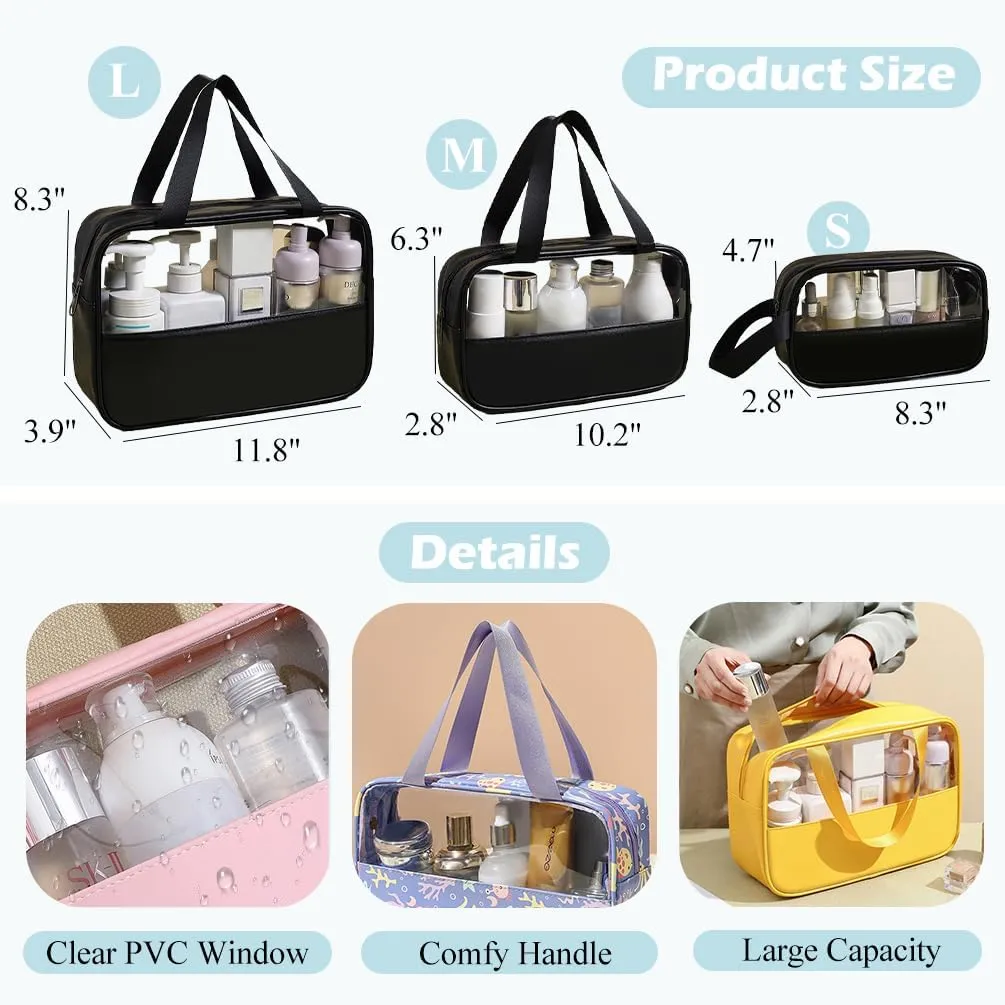Travel Toiletry Bag, Clear Toiletry Bag Set of 3, Large Transparent Makeup Bag for Toiletries, Carry on Travel Organizer Bag (Solid White)