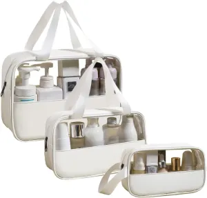 Travel Toiletry Bag, Clear Toiletry Bag Set of 3, Large Transparent Makeup Bag for Toiletries, Carry on Travel Organizer Bag (Solid White)