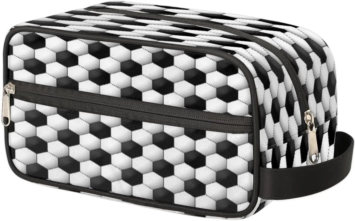 Travel Toiletry Bag for Kids Boys Men Women,Soccer Ball Pattern Waterproof Make up Bag for Travel, Shaving Bag Dopp Kit, Cosmetic Bag-Hangable Makeup Pouch, Men's Bathroom Bag