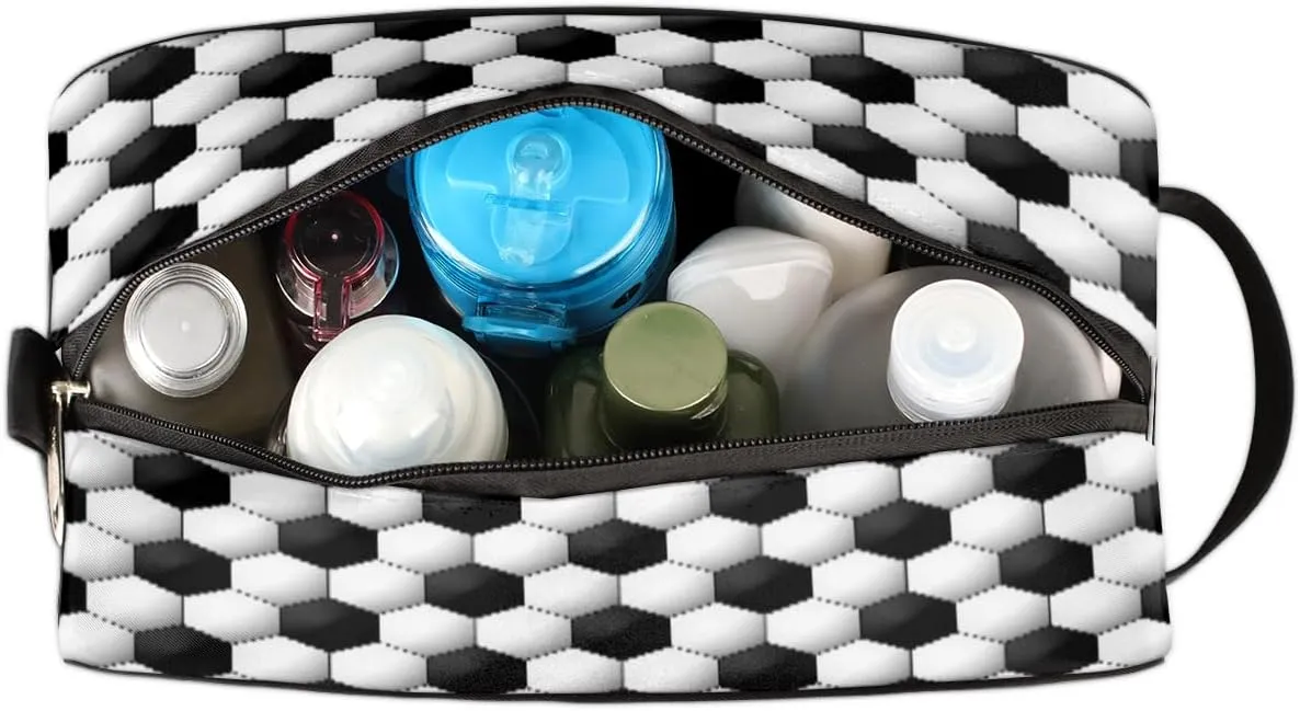 Travel Toiletry Bag for Kids Boys Men Women,Soccer Ball Pattern Waterproof Make up Bag for Travel, Shaving Bag Dopp Kit, Cosmetic Bag-Hangable Makeup Pouch, Men's Bathroom Bag