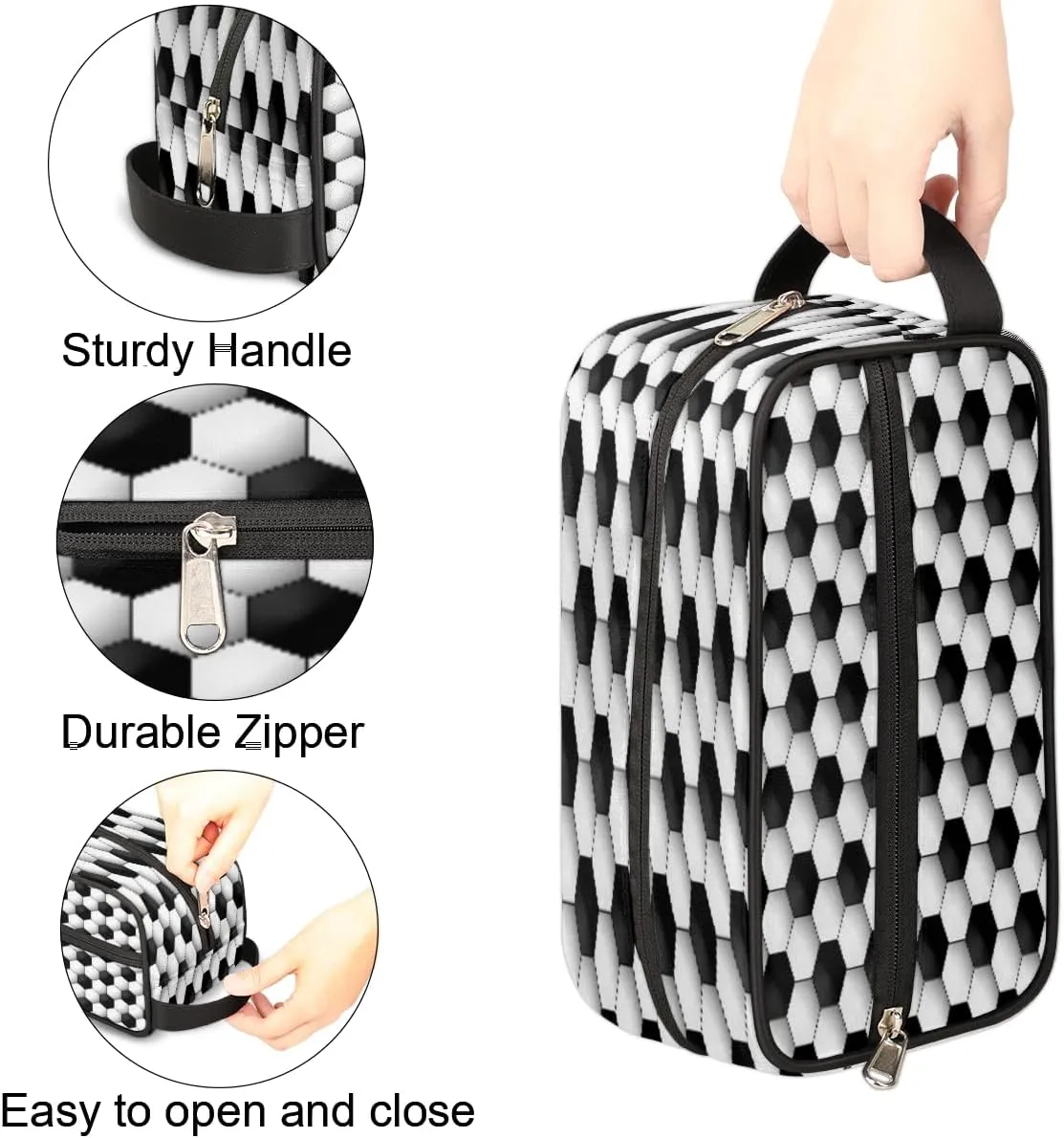 Travel Toiletry Bag for Kids Boys Men Women,Soccer Ball Pattern Waterproof Make up Bag for Travel, Shaving Bag Dopp Kit, Cosmetic Bag-Hangable Makeup Pouch, Men's Bathroom Bag