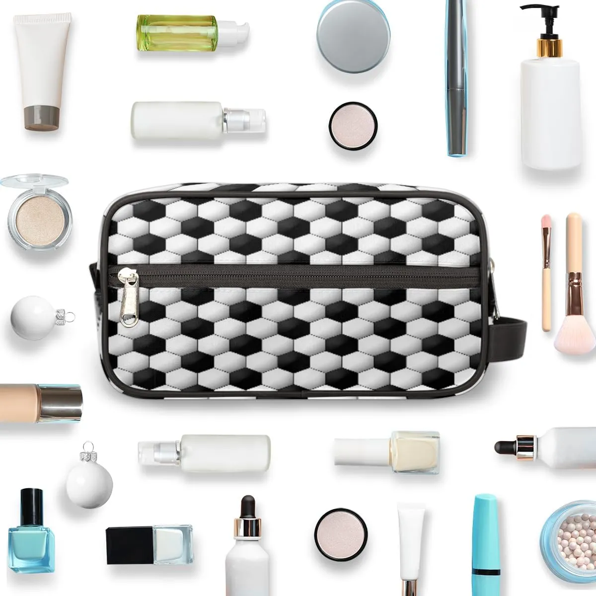 Travel Toiletry Bag for Kids Boys Men Women,Soccer Ball Pattern Waterproof Make up Bag for Travel, Shaving Bag Dopp Kit, Cosmetic Bag-Hangable Makeup Pouch, Men's Bathroom Bag