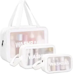 Travel Toiletry Bag for Women Men - Translucent,Waterproof, Portable and Cute Makeup Cosmetic Bag Set(A-White)