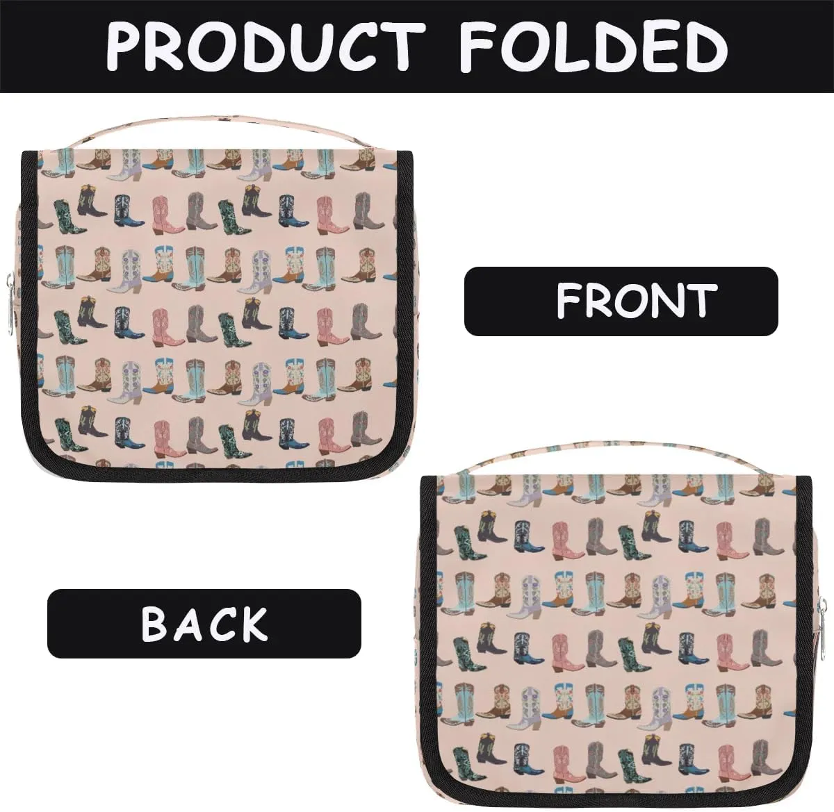 Travel Toiletry Bag for Women Men with Hanging Hook Pink Retro Western Print Cowboy Pattern Makeup Cosmetic Bag Organizer Travel Bag for Toiletries Essentials Accessories, Large Size