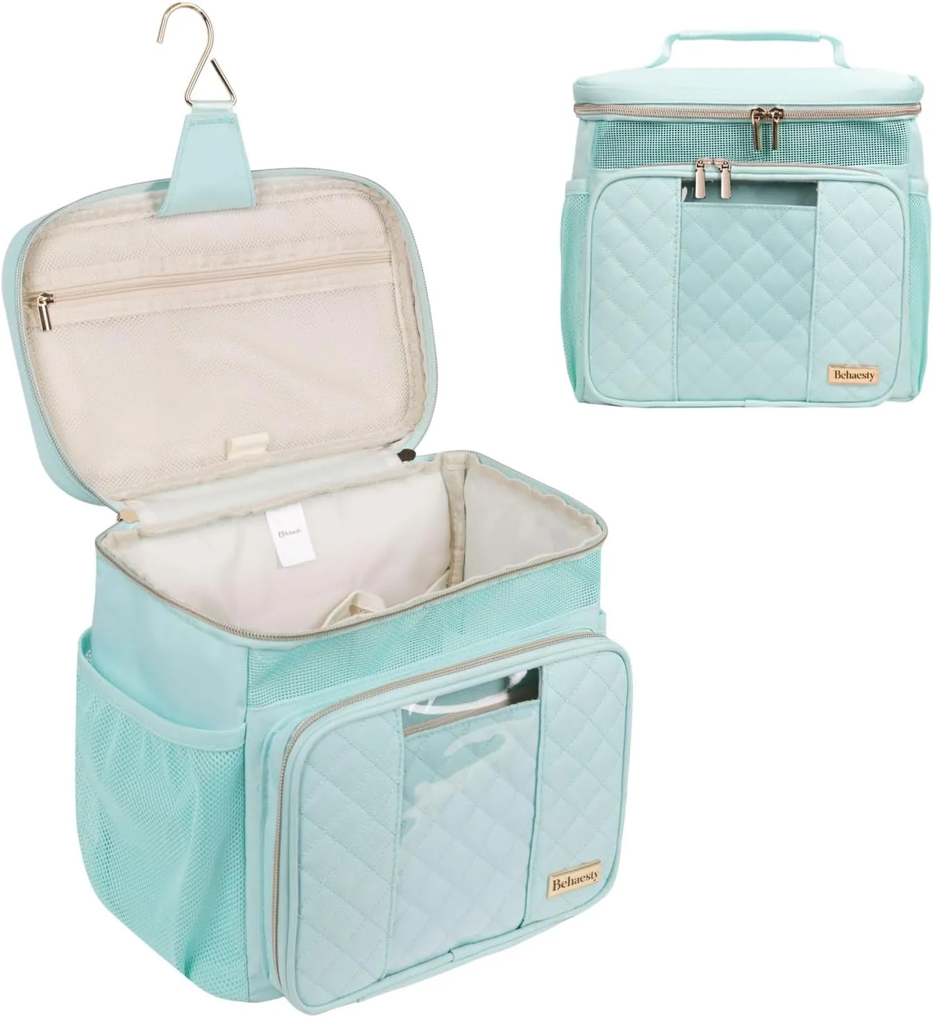 Travel Toiletry Bag for Women, Water Resistant Portable Hanging Toiletry Bags for Traveling, College Dorm, Bathroom, Gym, Shower Caddy, Organizer for Full Sized Bottles, Toiletries (Green)