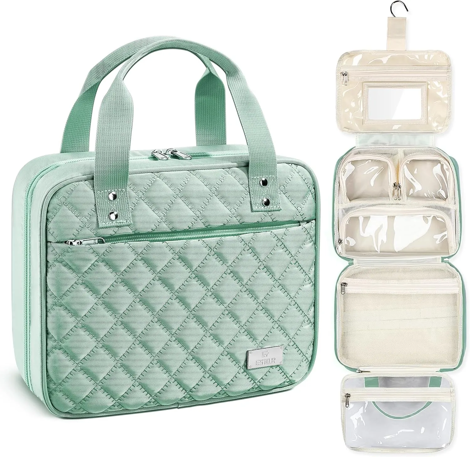 Travel Toiletry Bag for Women with Hanging Hook, Extra Large Travel Makeup Bag Organizer with Detachable Clear Bag, Suitable for Full-Sized Toiletries