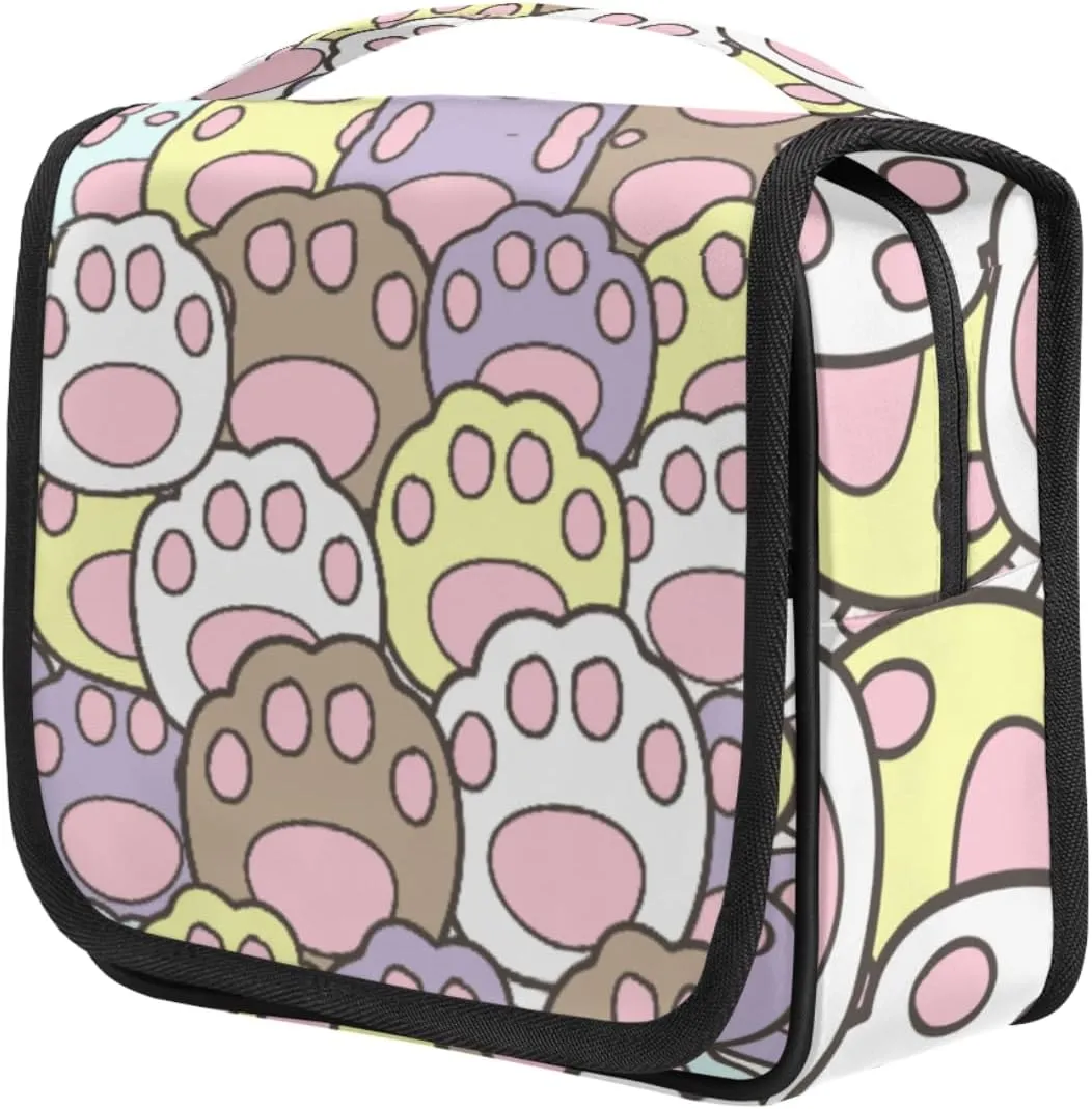 Travel Toiletry Bag for Women with Hanging Hook, Waterproof Makeup Cosmetic Bag Organizer Toiletries Bag for Travel Size Container,Accessories,Shampoo,Brushes Tools (Cat Paw)