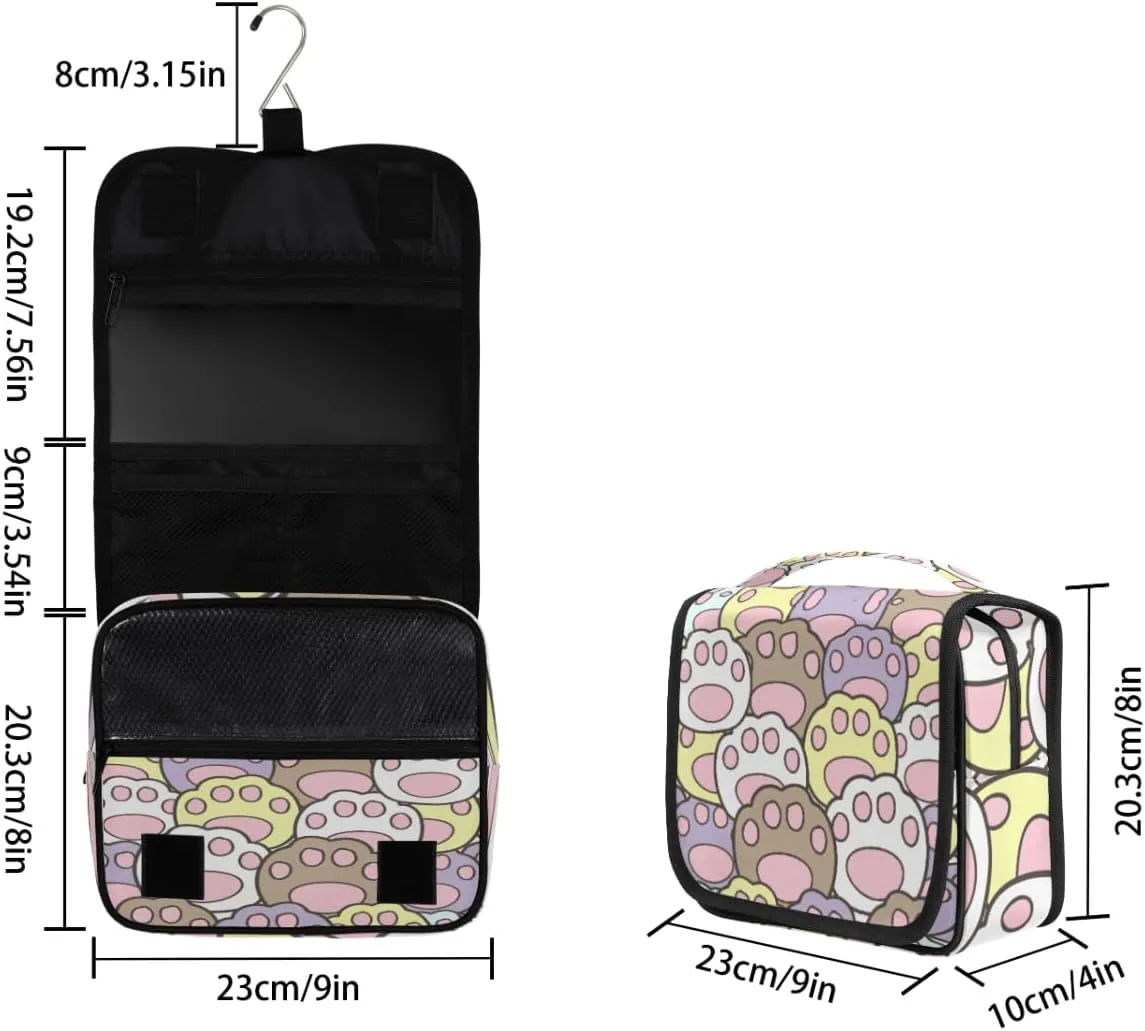 Travel Toiletry Bag for Women with Hanging Hook, Waterproof Makeup Cosmetic Bag Organizer Toiletries Bag for Travel Size Container,Accessories,Shampoo,Brushes Tools (Cat Paw)