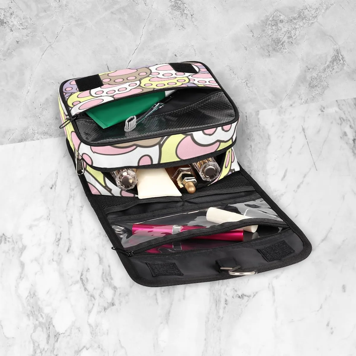 Travel Toiletry Bag for Women with Hanging Hook, Waterproof Makeup Cosmetic Bag Organizer Toiletries Bag for Travel Size Container,Accessories,Shampoo,Brushes Tools (Cat Paw)