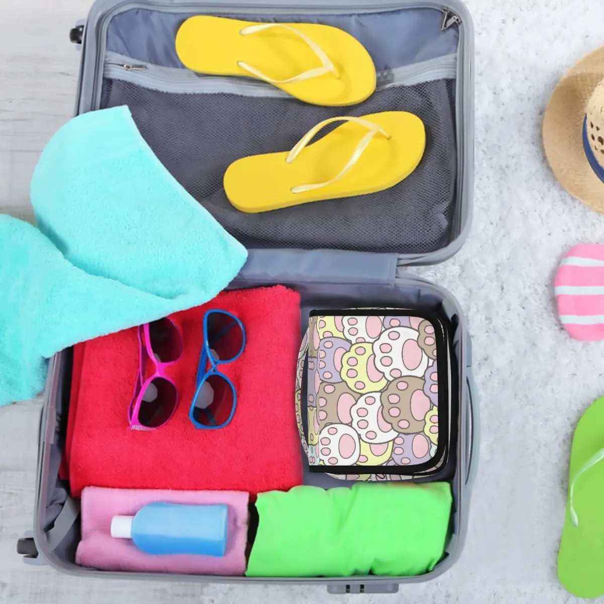 Travel Toiletry Bag for Women with Hanging Hook, Waterproof Makeup Cosmetic Bag Organizer Toiletries Bag for Travel Size Container,Accessories,Shampoo,Brushes Tools (Cat Paw)