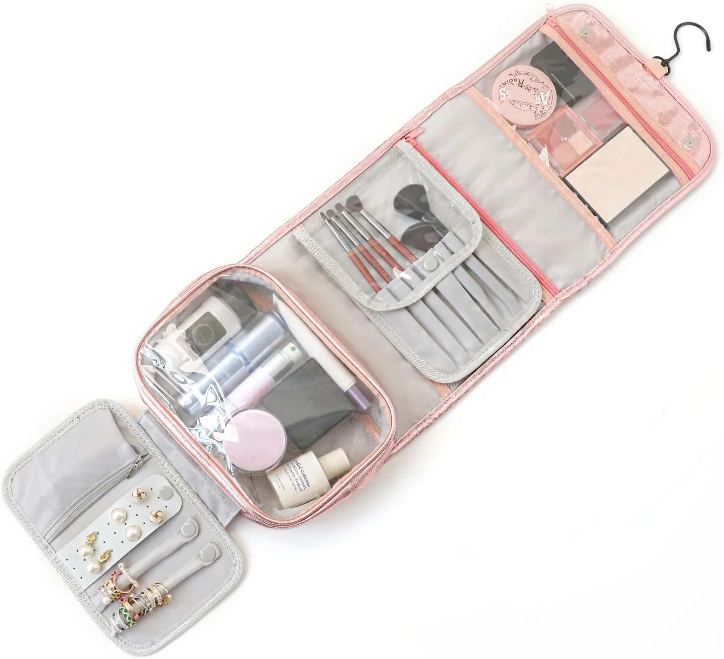 Travel Toiletry Bag for Women,Hanging Travel Toiletry Bag with Jewelry Organizer Compartment,Makeup Bag, Waterproof and Dirt Resistant, Travel Essentials,Bright Pink